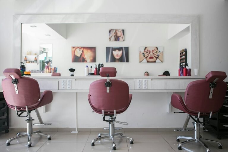A parlour with empty salon chairs